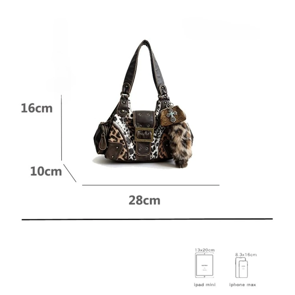 Maillard Leopard Vintage Underarm Bag Millennium Y2K Cross Western Spice Girl Shoulder Bag Commuter Crossbody Tote Bag