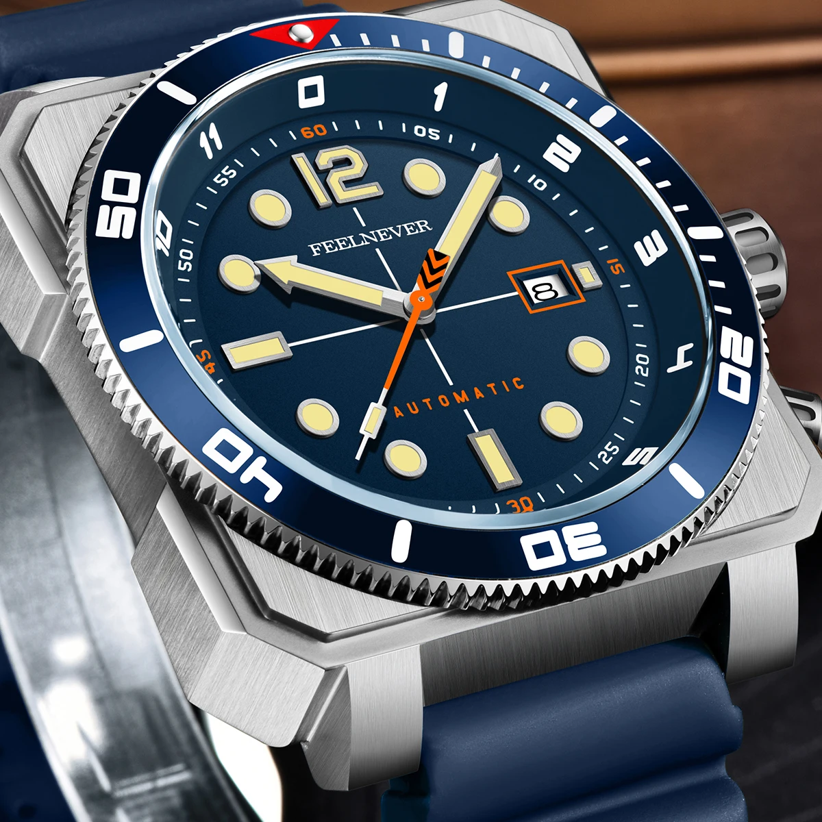 FeelNever MIYOTA 8215, mechanische Herrenuhr, modisches Datum, wasserdichte Uhren, Saphirglas, superleuchtende automatische Armbanduhr