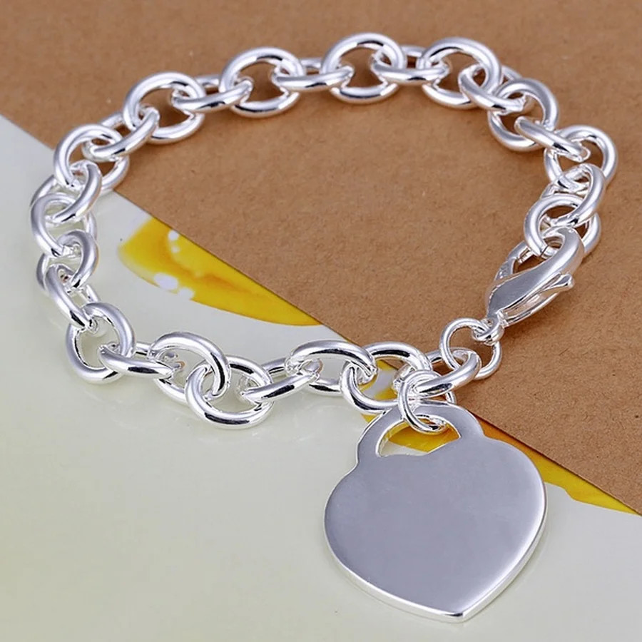 

Beautiful Valentine Gift 925 Sterling Silver Jewelry Bracelets Women Charms Heart Cute Women Gifts Wedding Chain Nice Girl