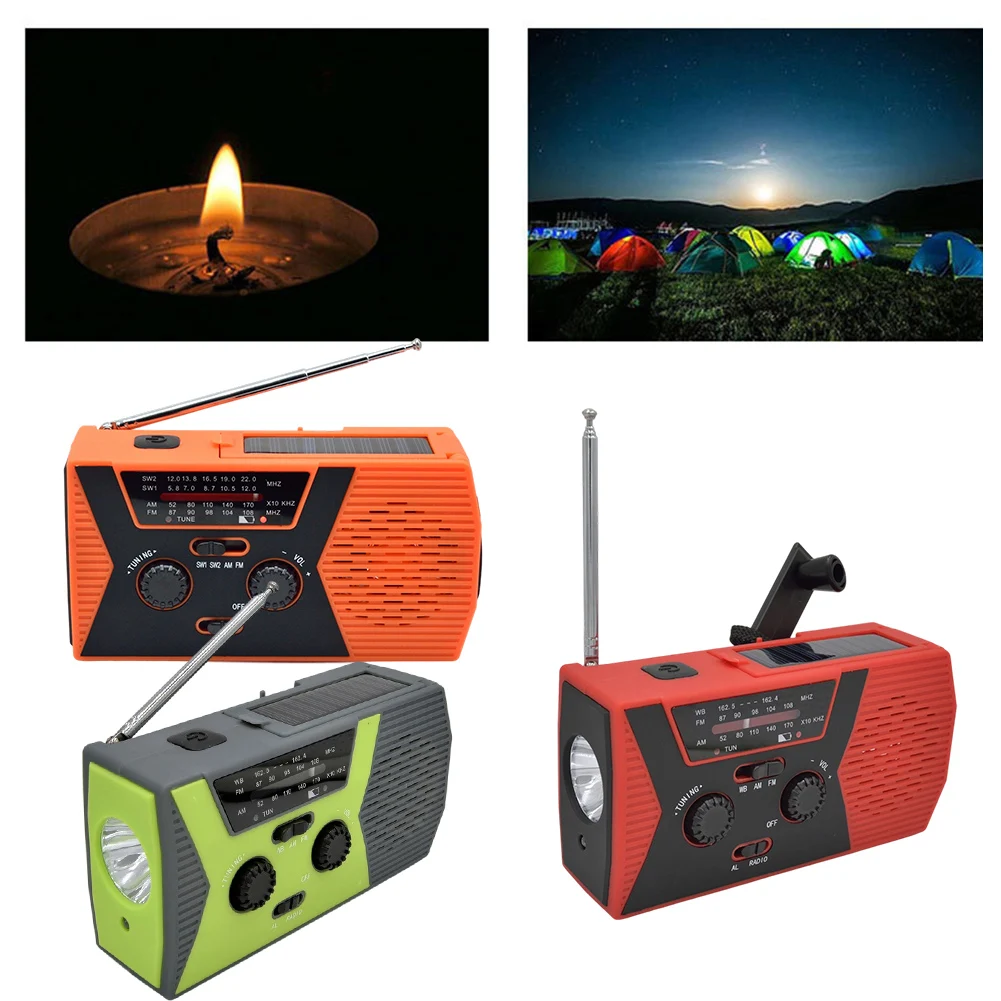 Hand Crank and Solar Powered AM/FM Radio with LED Flashlight Reading Light Alarm and USB Charging for Disaster Preparedness