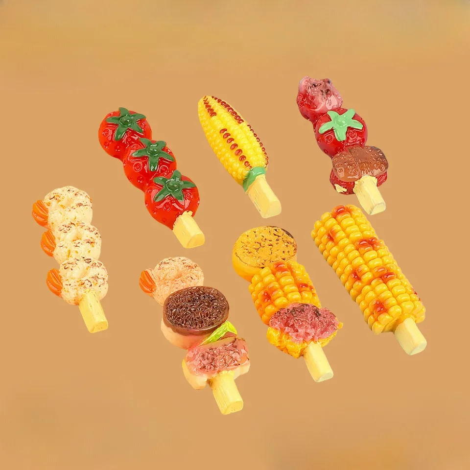 3D Resin Grilled Food Skewer Sticker, Mini BBQ Style Kitchen & Fridge Decoration