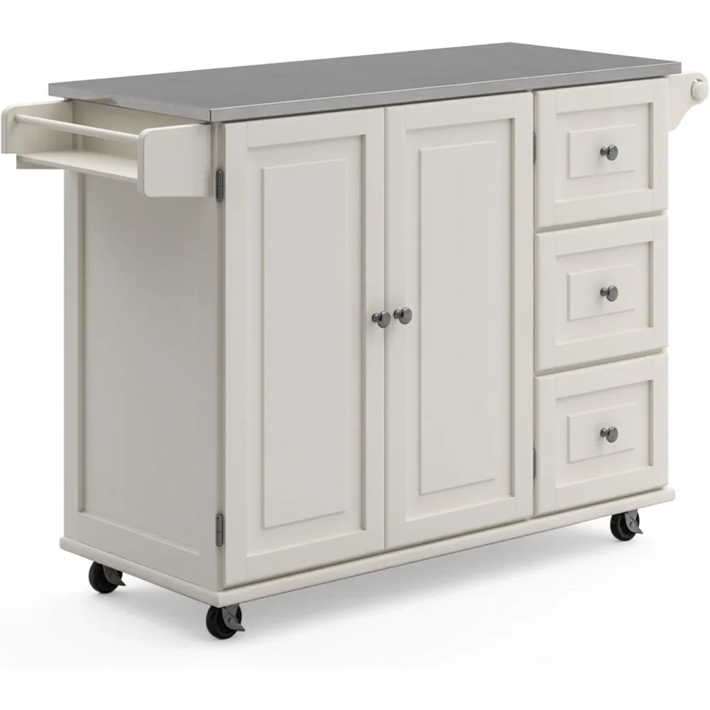 Kitchen Cart with Stainless Steel Metal Top Rolling Mobile Kitchen Island with Storage and Towel Rack 54 Inch