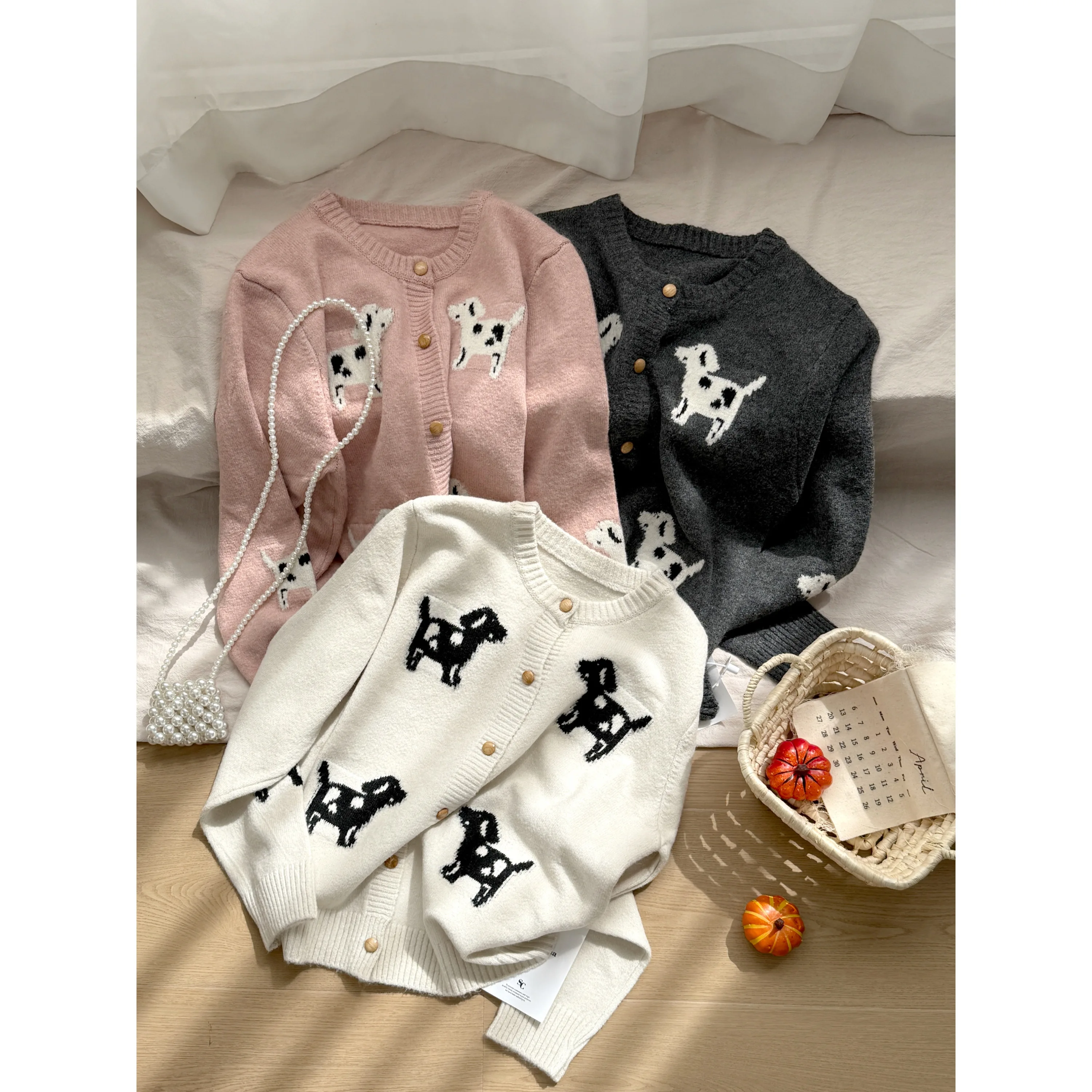 

2025 Autumn Winter Women Cute Core Long Sleeve O-Neck Cardigan College Style Cuddly Sweater Knitwear 2000s Jumper Korean Fashion