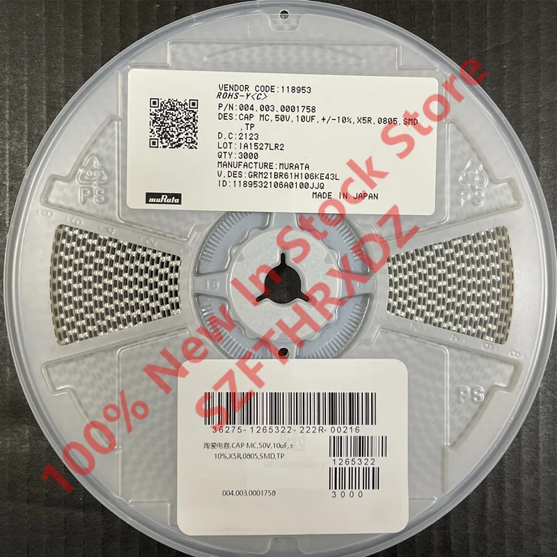 100% NEW ORIGINAL GRM21BR61H106KE43L Cap Ceramic 0805 10uF 50V X5R 10% T/R (3000PCS=1REEL)