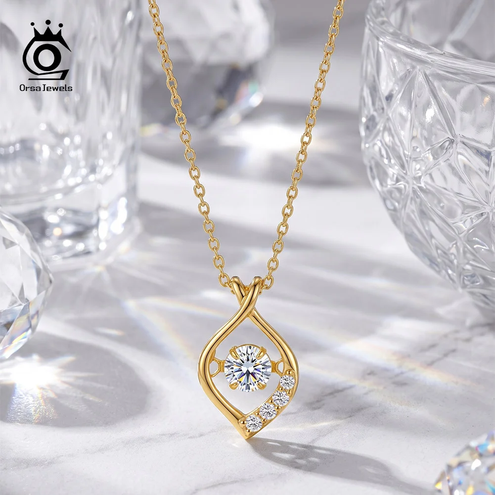 ORSA JEWELS 925 Sterling Silver D Color VVS Moissanite Teardrop Necklace Brilliant Elegant Pendant Jewelry Gift for Women MON22