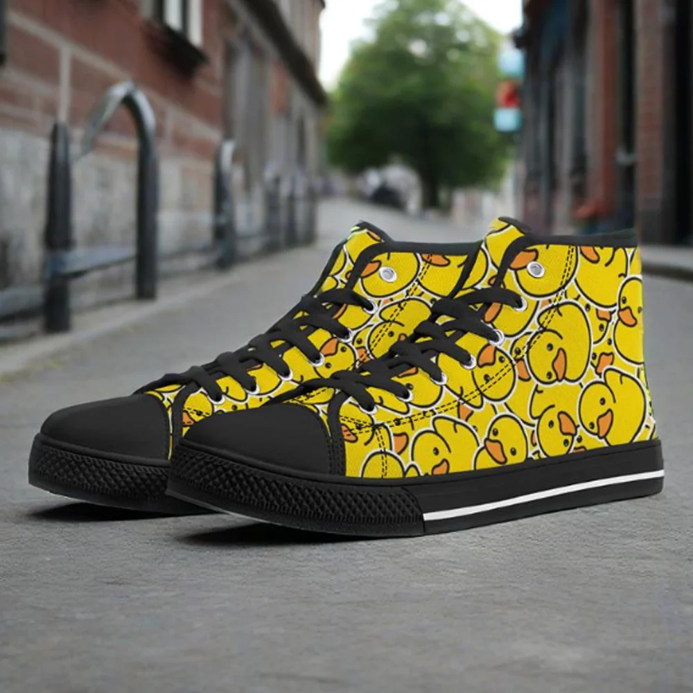 

Customized Yellow duck print high top canvas shoes casual sneakers trainers shoes for boys and girls Eur Size 35-48