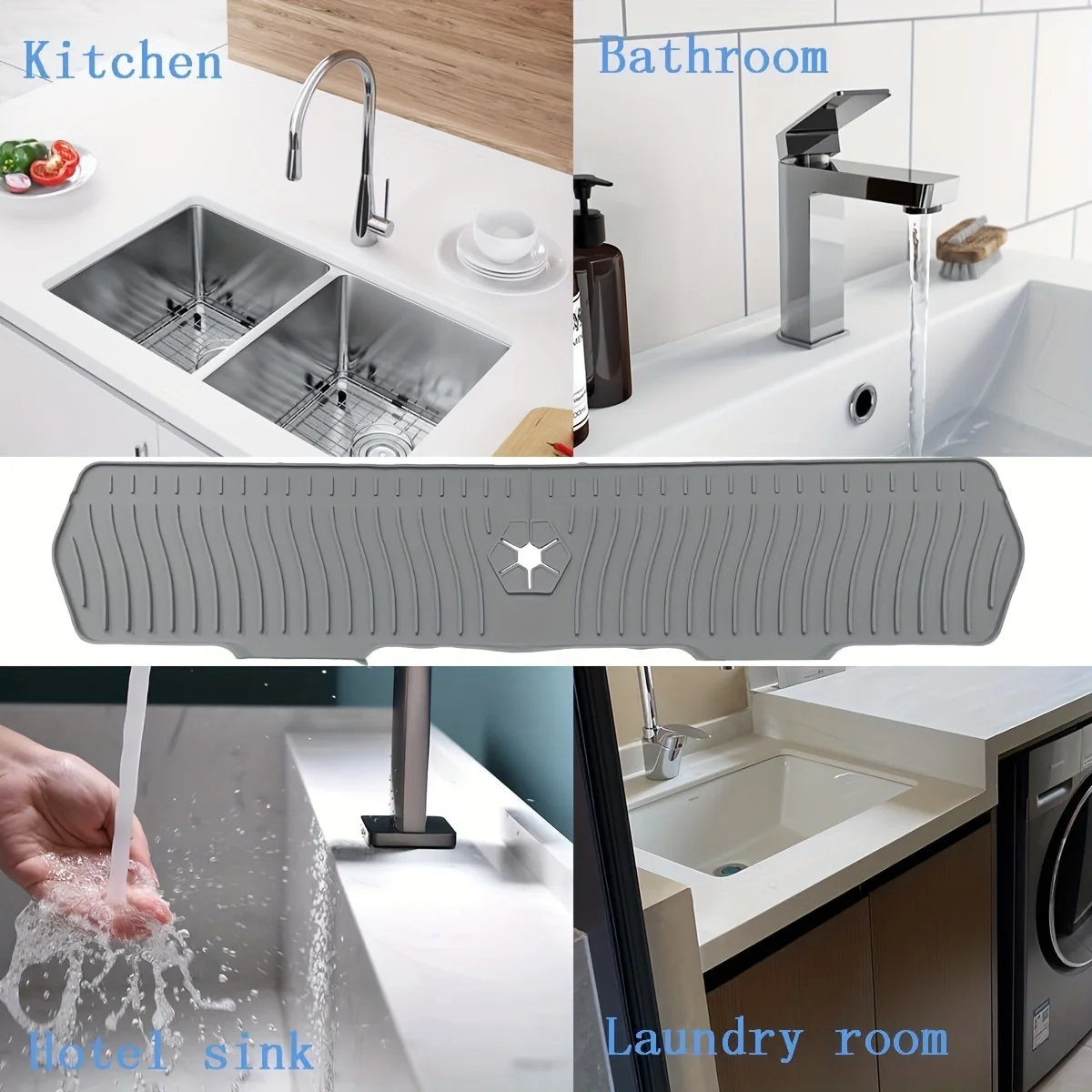 30Inch Kitchen Silicone Faucet Mat Water Catcher Mat Sink Large Size Splash Pad Countertop Drain Drying Protector Bathroom