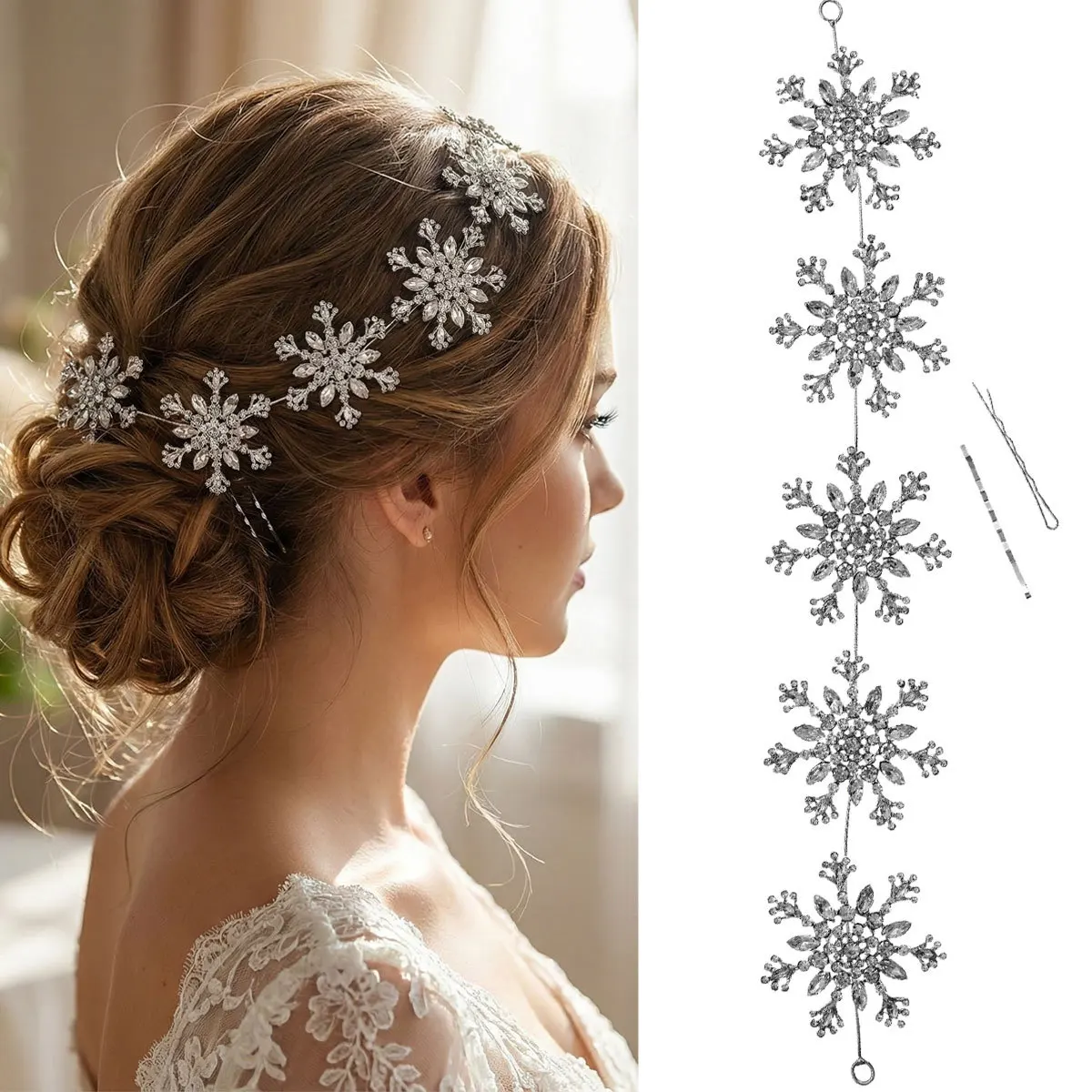 

Блестящая повязка для волос в виде снежинки, свадебный аксессуар для волос, серебристая повязка со стразами для женщин, обруч для волос для фотосессии и вечеринок