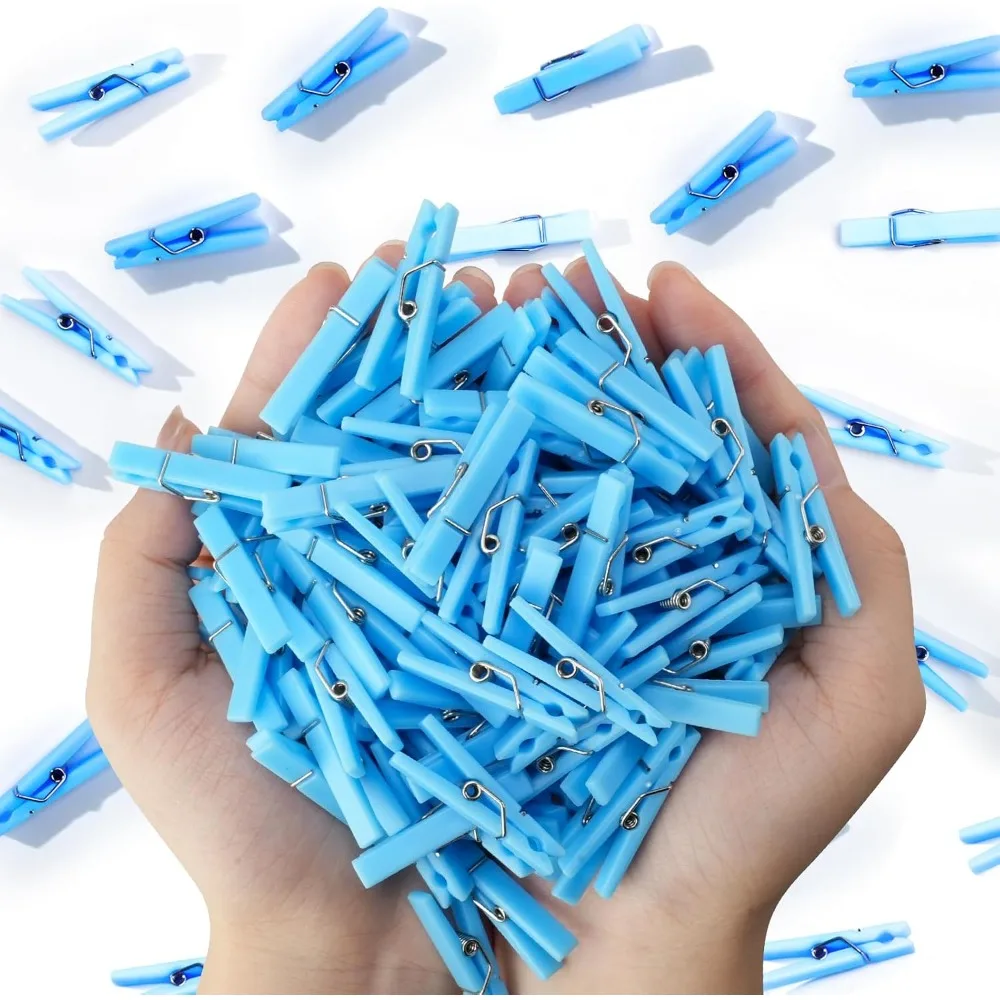 60PCS Blue Plastic Baby Shower Clothespin Game Set for Party Decorations DIY Crafts 1.4 Inch Mini Clothes Pins Boy Theme Party Supplies
