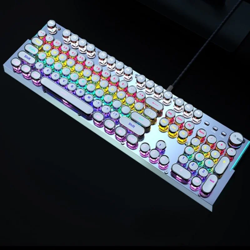 104 Key Punk Retro Mechanical Keyboard Game Office Mixed Light Keyboard Titanium Alloy Keyboard with Knob