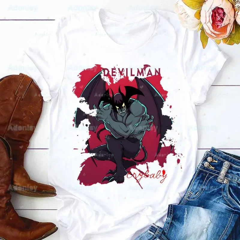 Devilman Debiruman Anime Devil Man T Shirt Women 90s Graphic T-shirt Harajuku Tops Tee Cute Short Sleeve Tshirt Female Tshirts