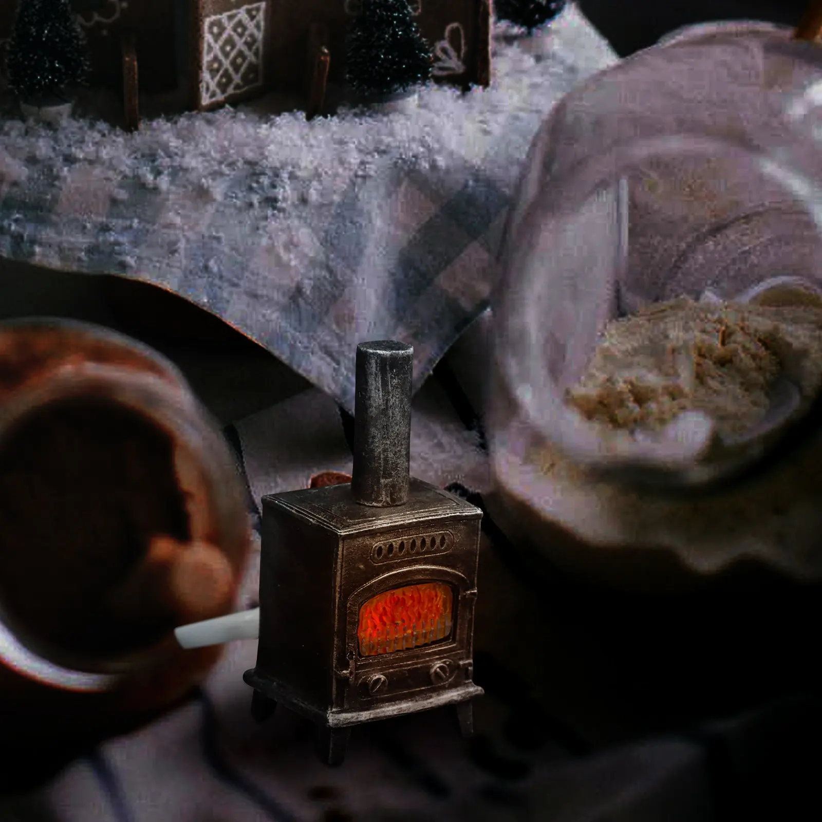 

Resin Fireplace Decor Miniature Chimney with Light Mini House Accessories Micro Landscape Adornments Vivid Home Decoration