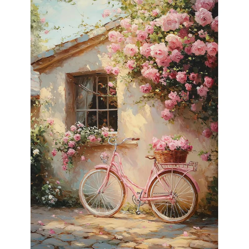 DIY Oil Painting Kit Front Door Bicycle Scenery Paint by Numbers Canvas Artwork for Home Wall Decoration Gift Idea