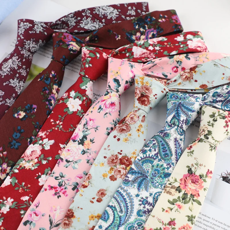 Spot Cotton Tie Men's Fragmented Flower Printed Cotton 6cm Narrow Edition Casual Tie Women's Flower Tie