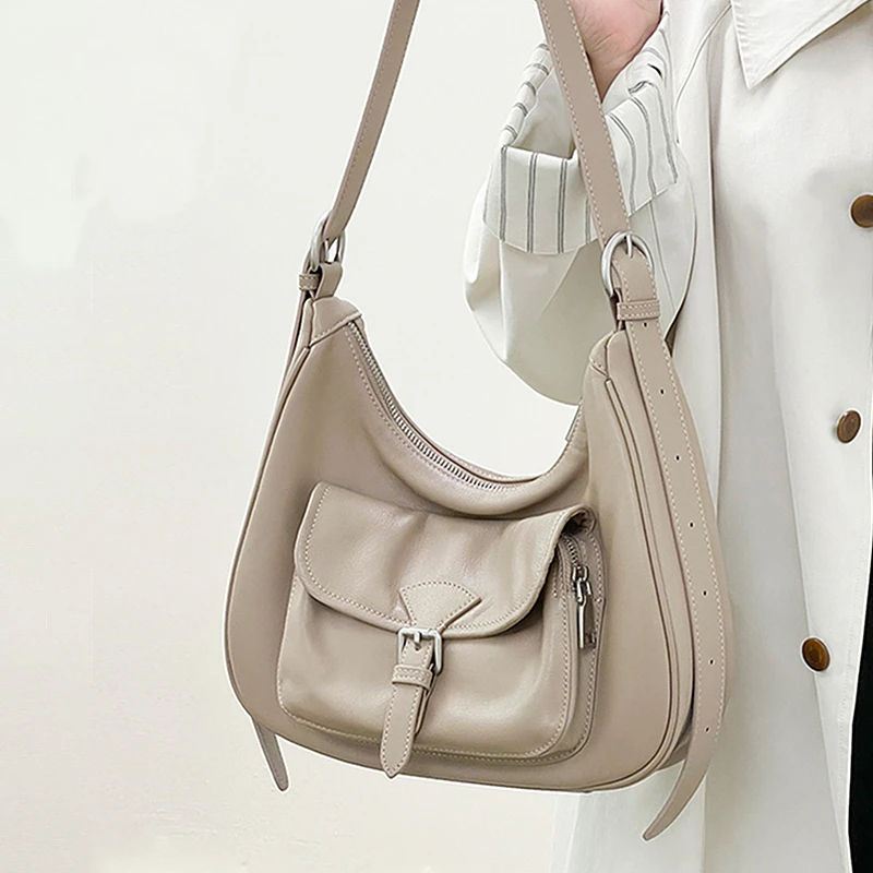 

Burminsa Natural Genuine Leather Hobo Shoulder Bags For Women 2025 Luxury Designer Crossbody Purses Half Moon Ladies Handbags
