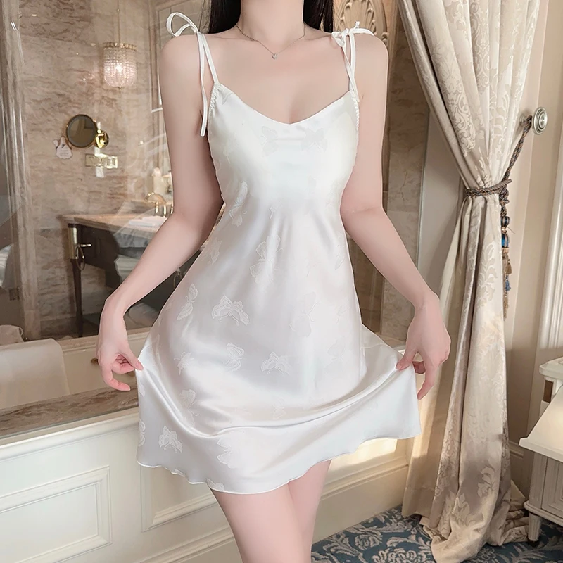 

Women's Pure Desire Satin Lingerie Set Padded Bra Slippery Lazy Tie Nightdress Sexy Homewear 2025