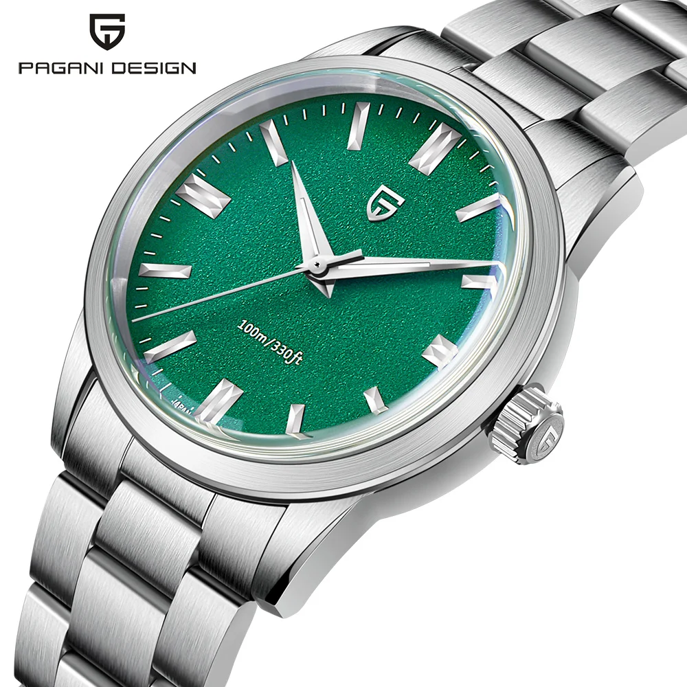 PAGANI DESIGN New Men's Quartz Watches 38mm Stainless Steel Sapphire Glass 10Bar Driving VH31 Fashion WristWatch for Men PD1731