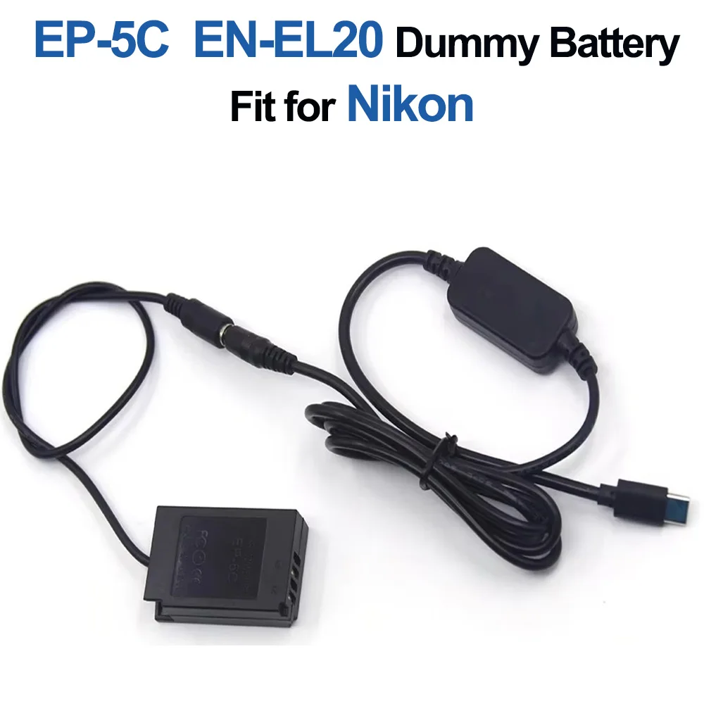 

EN-EL20 EN-EL20A Dummy Battery EP-5C DC Coupler USB Type C DC Cable Fit for Nikon 1J1 1J2 1J3 1S1 1AW1 1V3 Camera