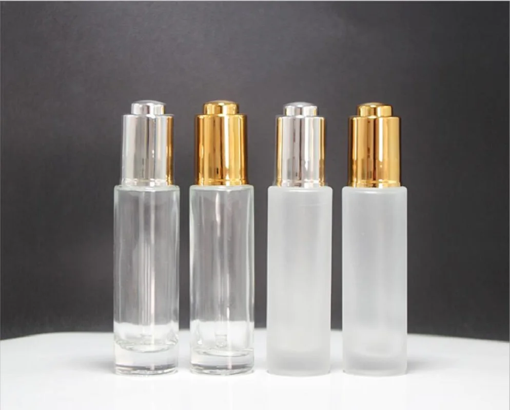 

30ML clear frosted glass bottle Pump Dropper Lid Essential Oil Liquid Eye Serum Toner whitening skin care cosmetic packing