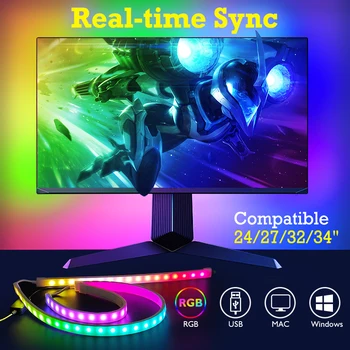 RGB Light Bar for 24/27/32/34 inch Computer Monitor Ambient Lamp Display Color Sync LED Strip Lights Computer Esports Gaming Lamp