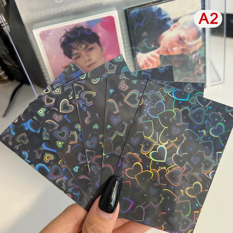 50PCS PP Clear Kpop Card Sleeves 61x91mm 20C Heart Bling Holder For Holo Postcards Top Load Films Photocard Game Cards Protector