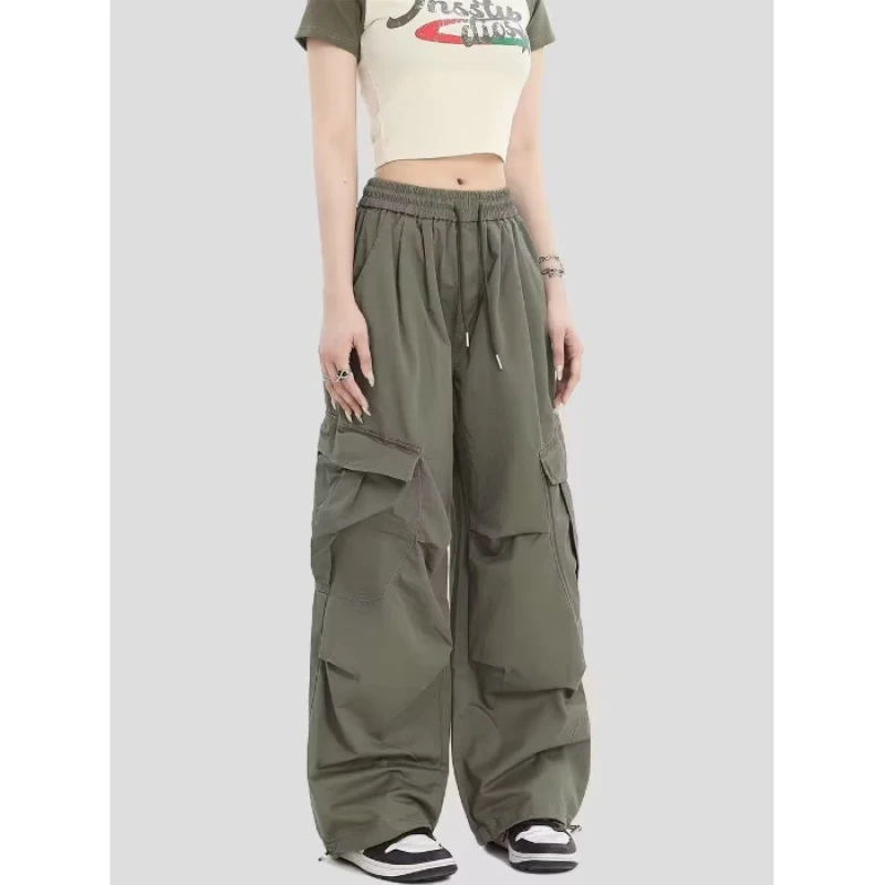 กางเกงขายาวสตรีทฮิปฮอปสไตล์ฮิปฮอปกางเกงผู้หญิงคาร์โก้ที่ได้รับความนิยมสุดเท่ห์อินเทรนด์สไตล์ยุโรปอเมริกันกางเกงขายาวทรงหลวมกางเกงเข้าชุด