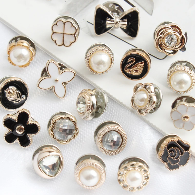 Pearl Rhinestone Button Brooch, 10pcs Set for Sewing