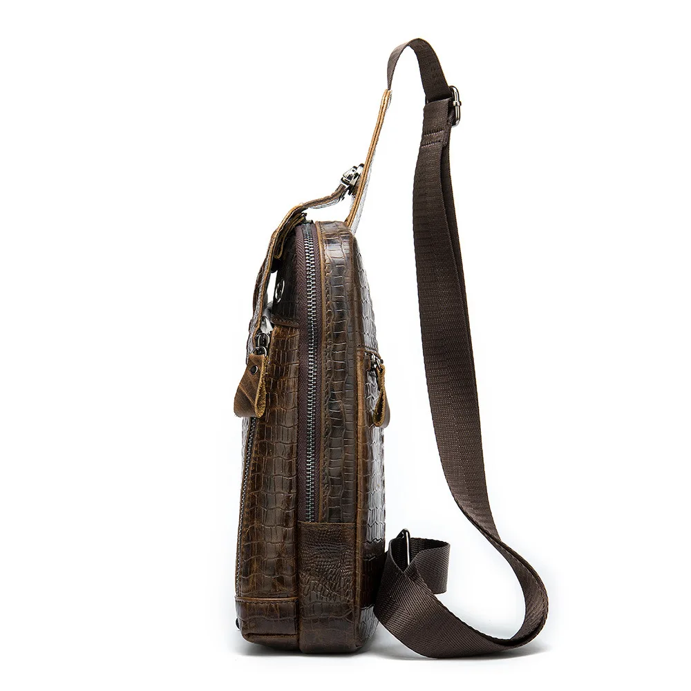 الرجال النساء التمساح نمط حقيبة كتف جلد البقر الحقيقي الترفيه في الهواء الطلق رسول حقائب كروسبودي حبال الصدر حزمة للجنسين #3