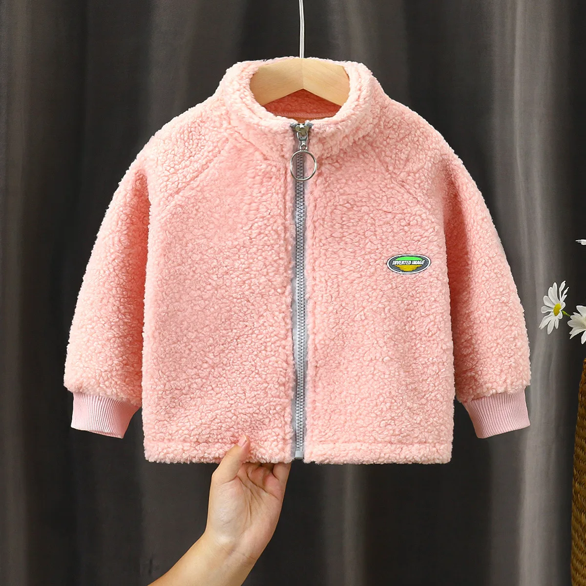 Children's lamb fleece jacket with fleece jacket for men and women, autumn and winter styles, new baby warm children's clothing,