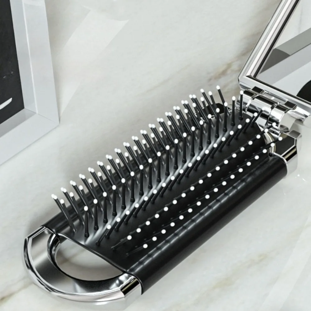 1 Stück tragbare, stilvolle Mini-Klapp-Damenhaarbürste mit Gummiborsten für alle Haartypen, perfekt zum Reisen und Einkaufen – Detail 8