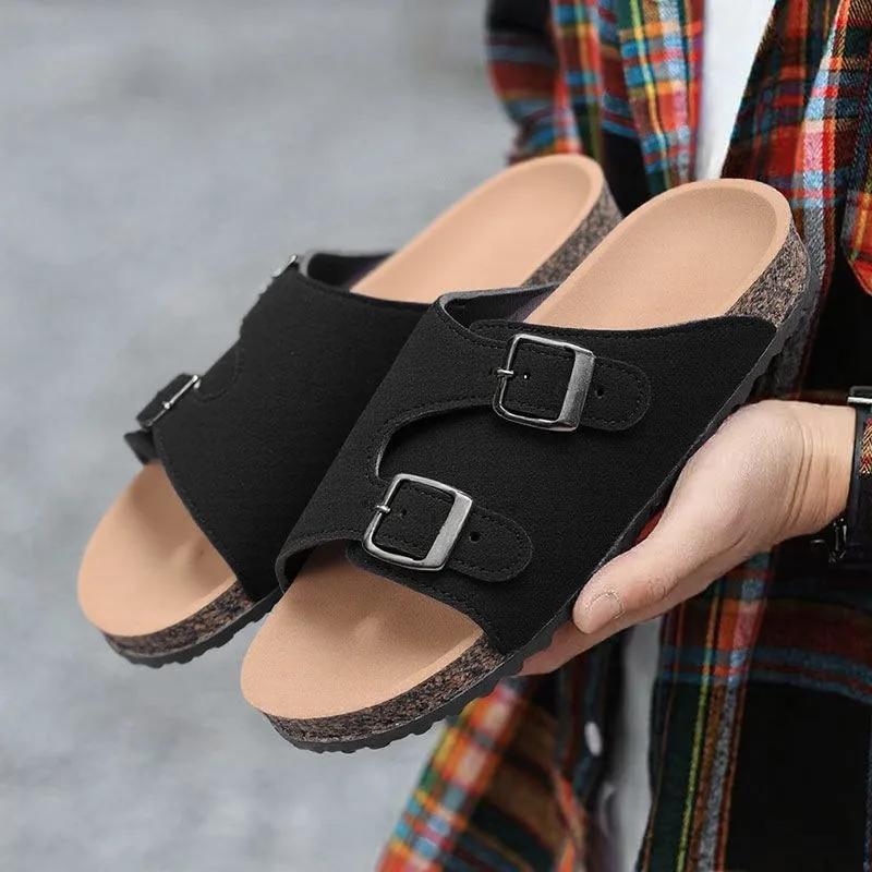 unisex birken Double monk Strap slippers for man designer luxury fashion suede beach slippers mens slides birks hommes