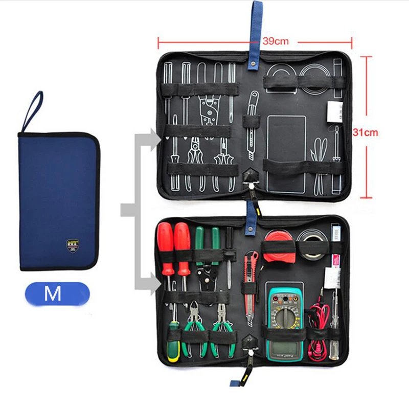 Kit de herramientas de placa dura portátil para electricistas, bolsa de almacenamiento, organizador multifuncional, impermeable, Oxford, 3 tamaños,