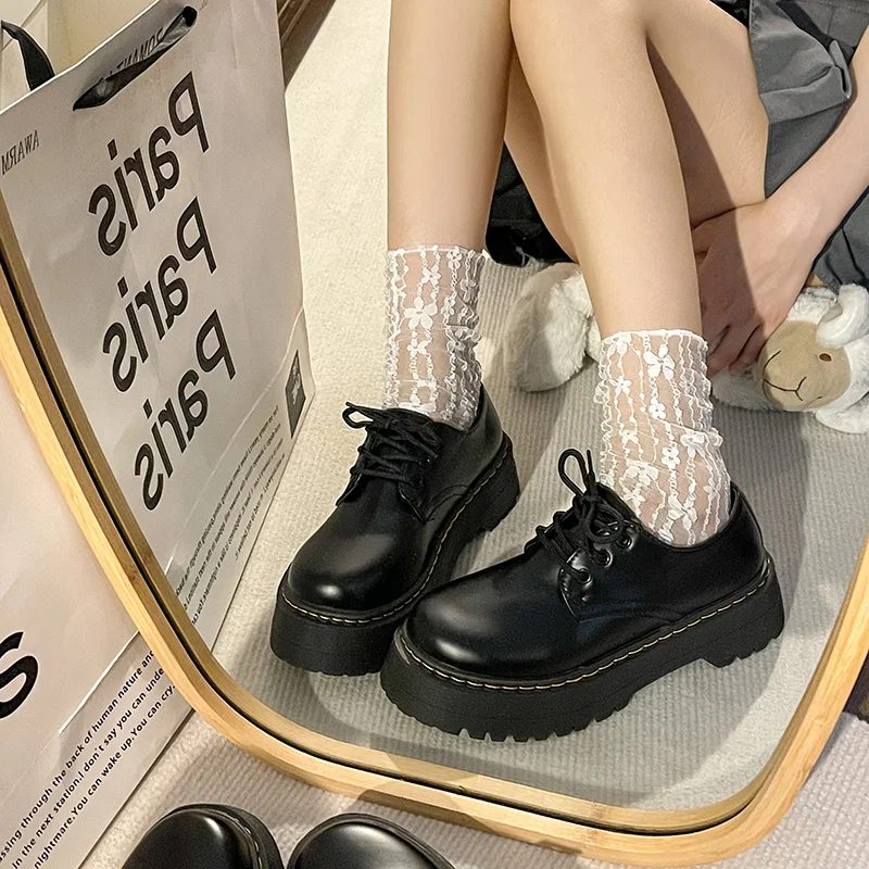 Women\'s Shoes Platform British Style Oxfords Black Flats Clogs Preppy Summer New Retro Leather Summer Shoes Ladies British Style