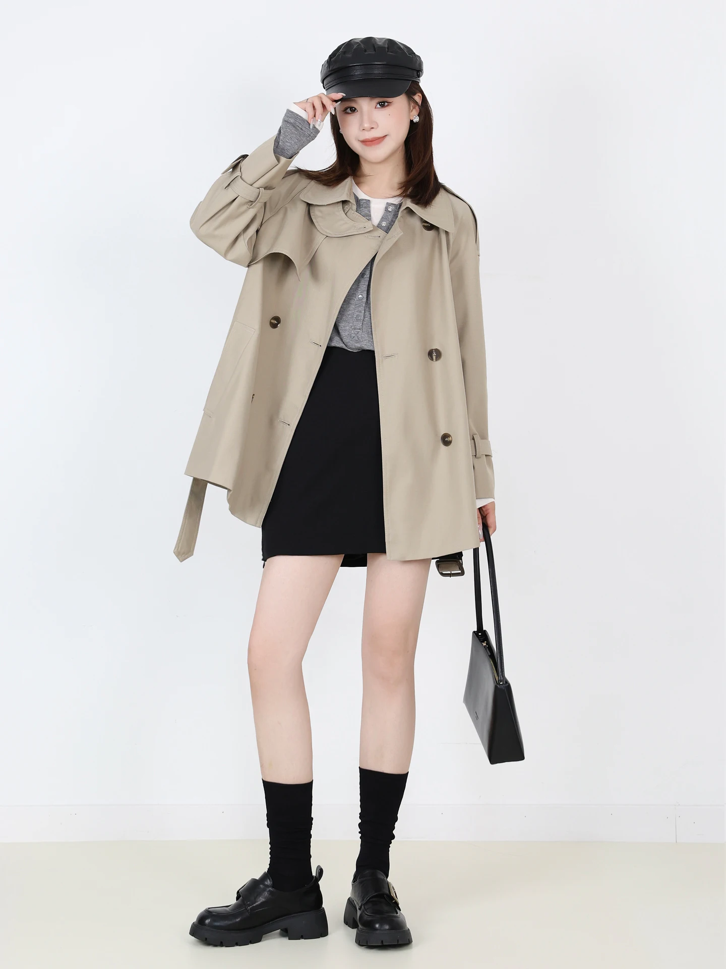 

i ort Women's Coat Double Breasted Versatile Autumn Faion High Quali Ele Sle Casual Korean Sle Polyester Fiber