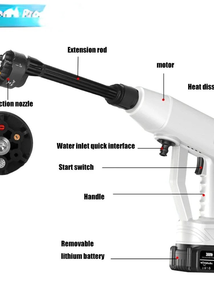 Pistola de pulverización de agua inalámbrica para coche, limpiador de alta presión portátil, lavadora de bomba para Makita18V