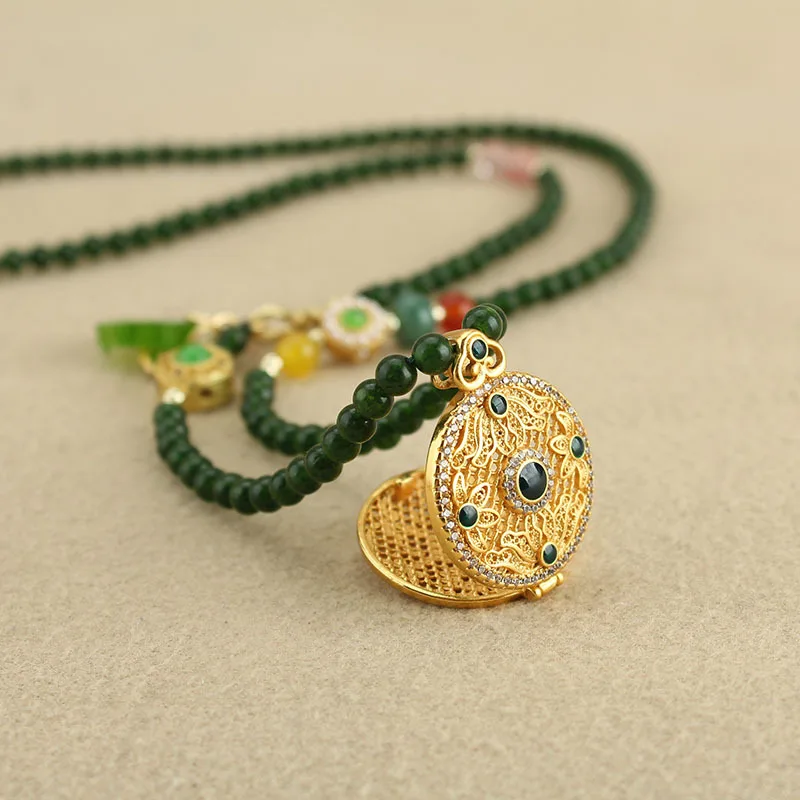 DIY accessories New Chinese style long round bead necklace women's ancient sand gold can be opened pendant versatile ethnic styl