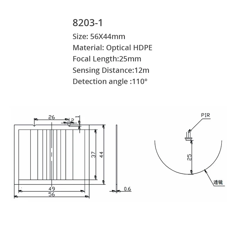 5 Buah Jarak Penginderaan 12M Lensa Fresnel Induksi Inframerah Tubuh Manusia Panjang Fokus 25Mm PIR HDPE