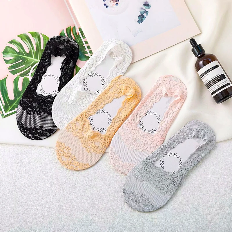 

5Pairs Women Socks lace Mesh Short Socks Summer Sock Flower Cotton Slipper No Show Sock Breathable Female Casual Invisible Socks