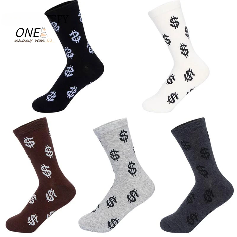 New Spring Novelty Men's Long Socks Harajuku Money Dollar 3D Patterned Socks Funny Cartoon Sock Pure Cotton for Men