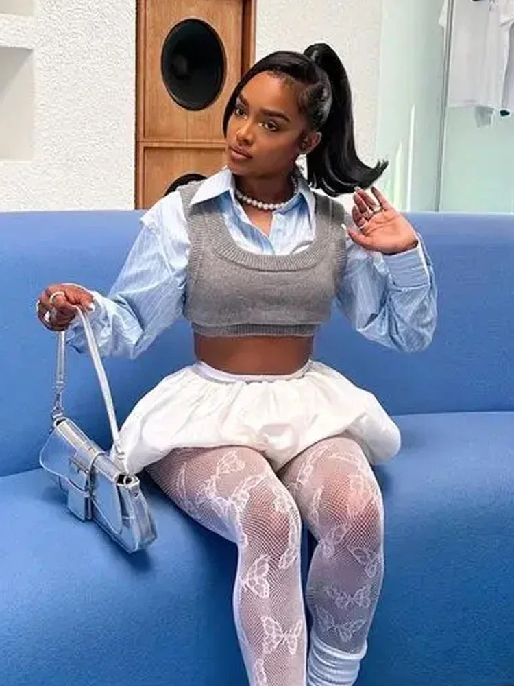 CPSYMYM 옷깃 싱글 브레스트 조끼 셔츠 여성 트렌드 니트 2 피스 세트 매칭 Wild Hipster streetwear 여름상의