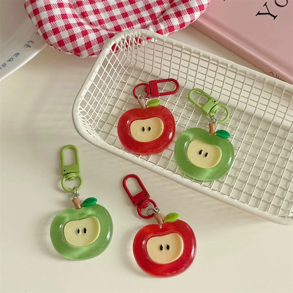 Cute Cartoon Apple Red Green Cute Keychain for Women Lovely Acrylic Apple Shape Bag Decorative Pendant Phone Key Chain Gifts