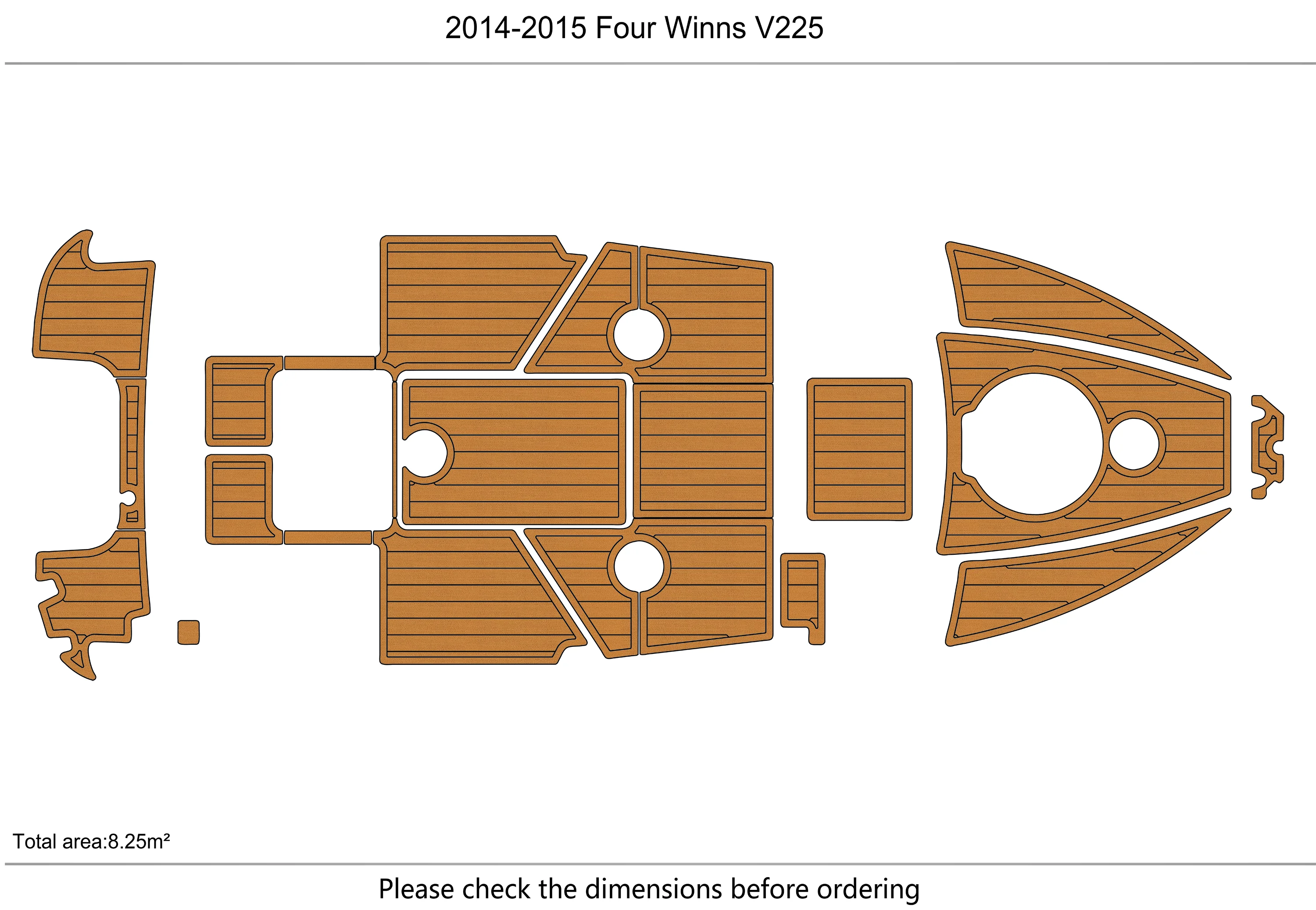 Marine Faux Teak EVA Non-Slip Mat - 2014-2015 Four Winns V225 Self-Adhesive 1/4