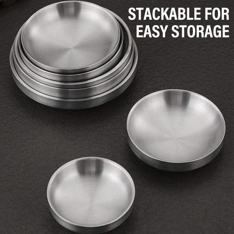 1Pcs Sauce Dish Stainless Steel Thickened Double Layer Small Dipping Bowl For Soy Sauce Vinegar Snack Serving