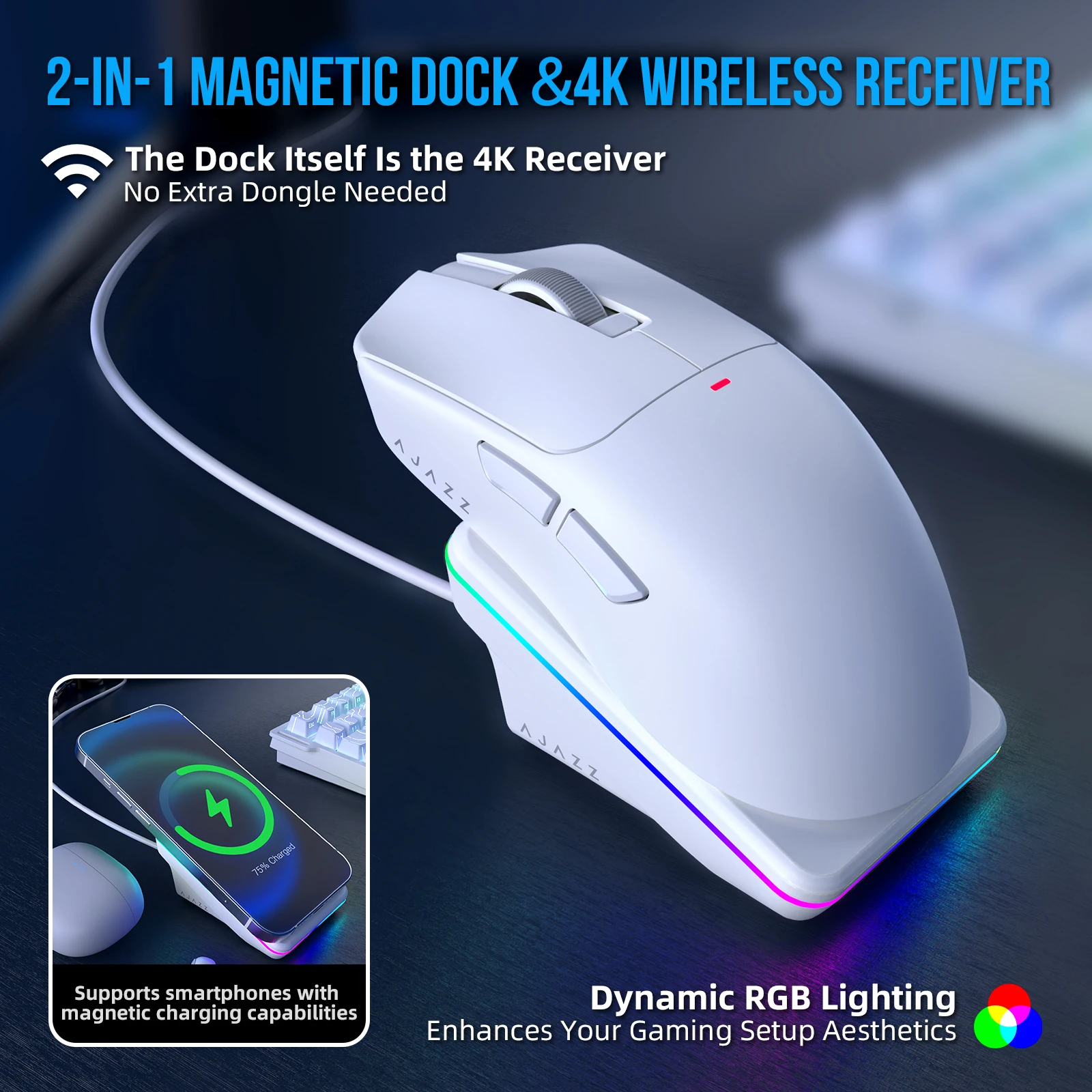 AJAZZ AJ200P NL‑AI‑ULTRA Tri‑Mode Wireless Gaming Mouse,65g Lightweight ，NearLink Tech & 42000 DPI ,Built‑in AI Voice Assistant