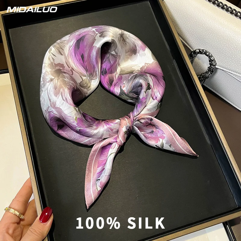 

100% Mulberry Silk Square Scarf 20.87x20.87 Inch Breathable Decorative Headscarf Elegant Accessory Non-Stretch for Outdoor Use