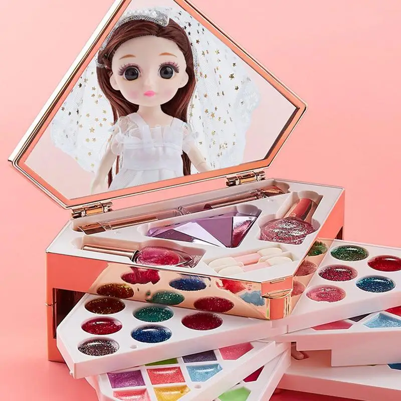 Kids Makeup Kit For Girl Lighted Make Up Play Set With Mirror Fun Pretend Play Set Toys Princess Beauty Makeup Kit For Girls To