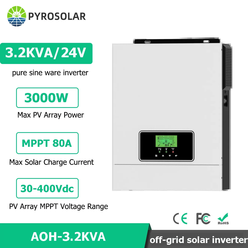 

3KW 3.2KVA Hybrid Solar Inverter 3000W 24V 220V Pure Sine Wave Inverter MPPT 80A Solar Charge Controller Off-grid Inverter