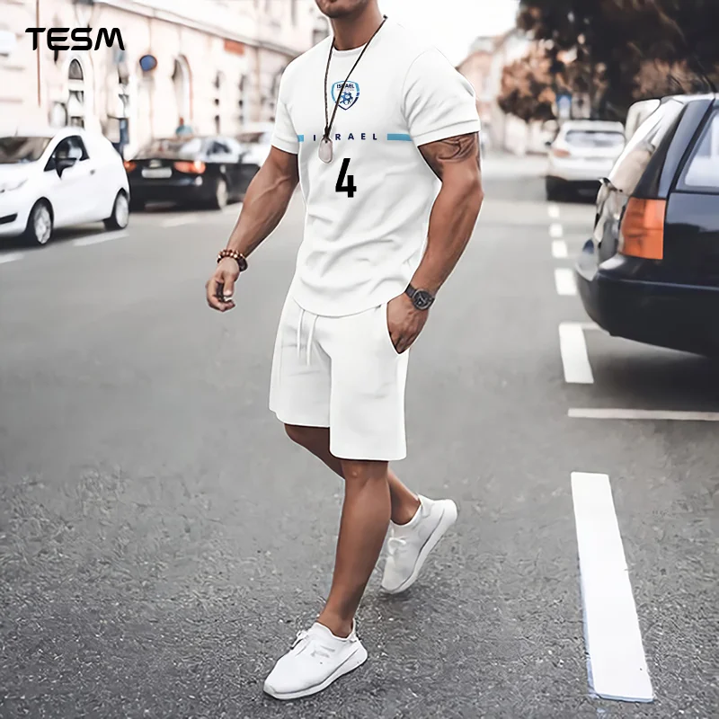 

TESM 25 Men Quick-drying Summer Short Sleeve Shirt Shorts Set HD Prints Running Set