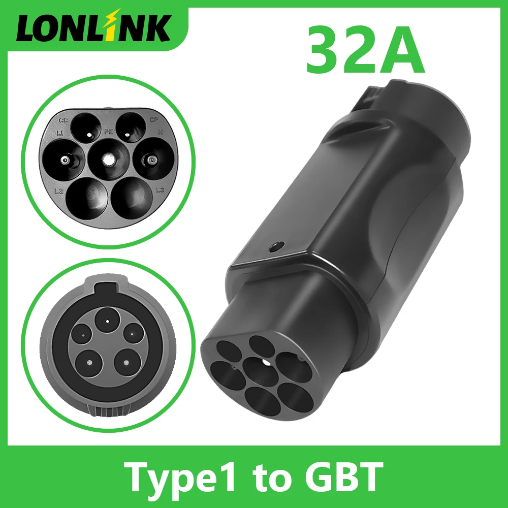 LONLINK Type1 to GBT Adapter 32A Type 1 J1772 Charger Adaptor for Chinese Version Electric Car with GB/T Charging Socket