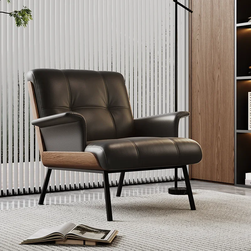 

Cowhide Italian Chairs Leather Sofa Minimalist Living Room Modern Luxury Nordic Style Recliner Muebles Para Hogar Furniture